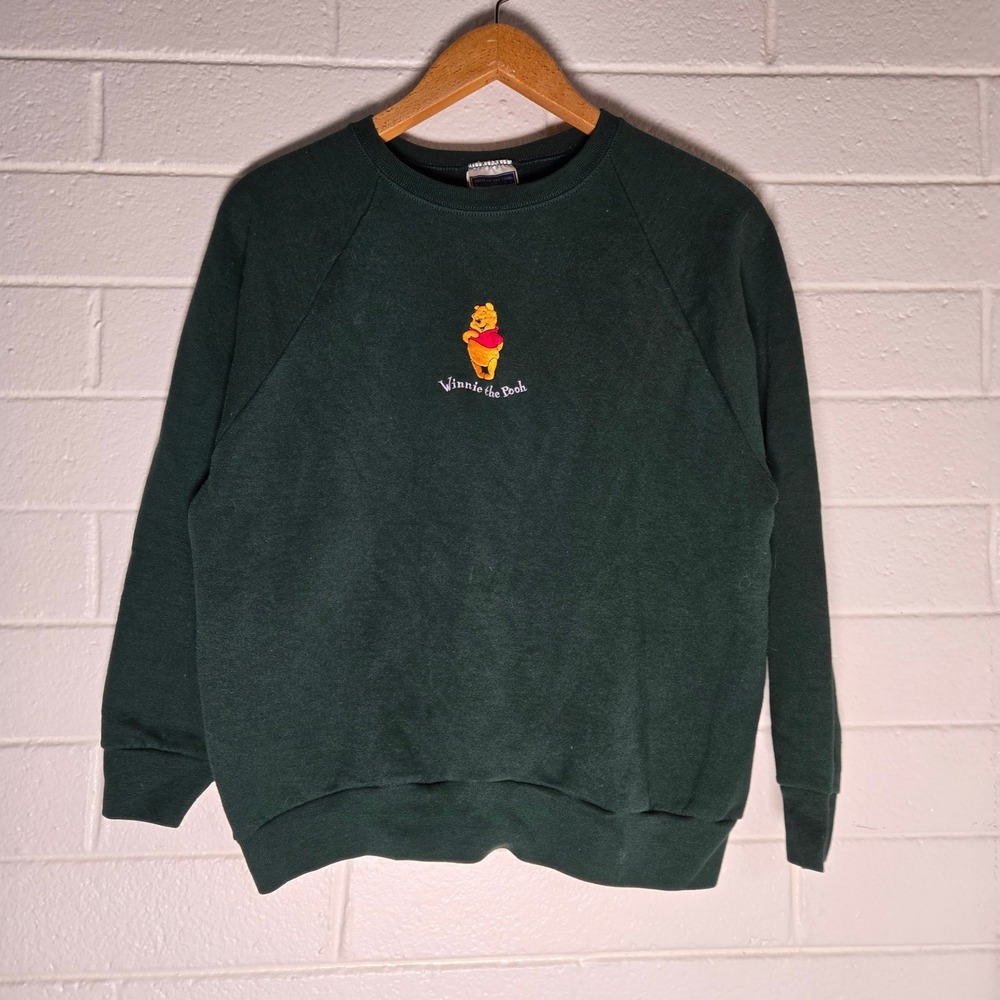 Vtg Rare Fruit of the Loom Sweatshirt Winnie The Pooh Embroidered Green Disney L